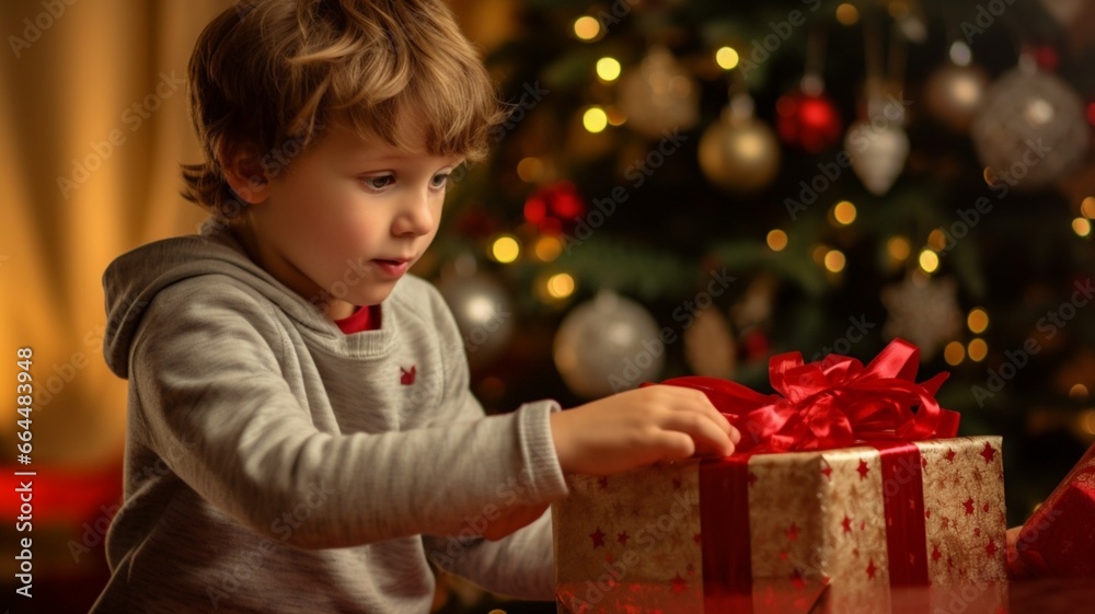 little child with christmas presents generated by AI