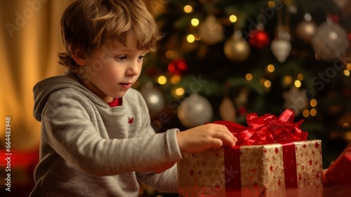 little child with christmas presents generated by AI