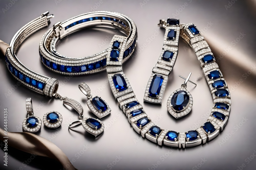 silver necklace with sapphire