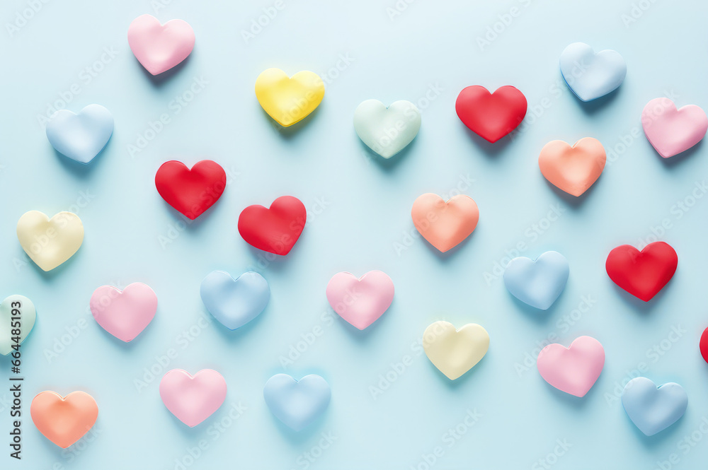 Valentines Day background with many small paper hearts in pastel colors Valentines Day background with many small paper hearts in pastel colors