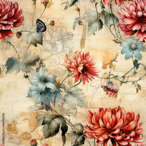 Seamless vintage pattern with flowers background