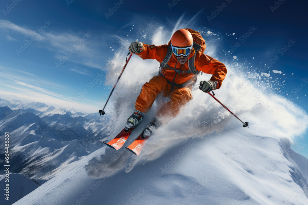 Extreme Skier Catching Air in a Stunning Blue Sky
