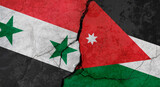 Syria and Jordan flags, concrete wall texture with cracks, grunge background, military conflict concept