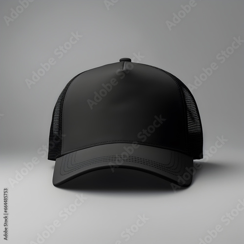 Black trucker hat mockup, front view