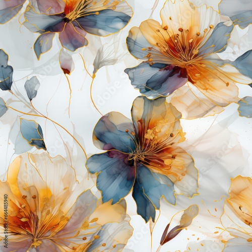 Seamless watercolor abstract flowers background, ai design pattern