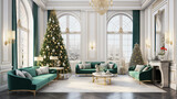 Christmas morning. classic luxurious apartments with decorated christmas tree. generative ai