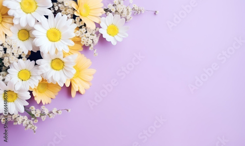 Floral composition with daisies and tiny white flowers.