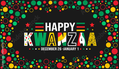 December is Happy Kwanzaa background template. Holiday concept. background, banner, placard, card, and poster design template with text inscription and standard color. vector illustration.
