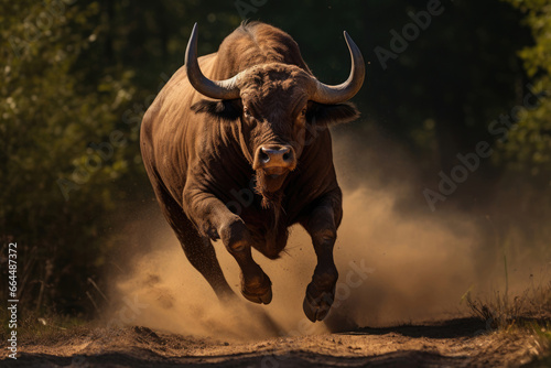 Running bull in the wild