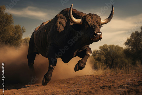 Running bull in the wild
