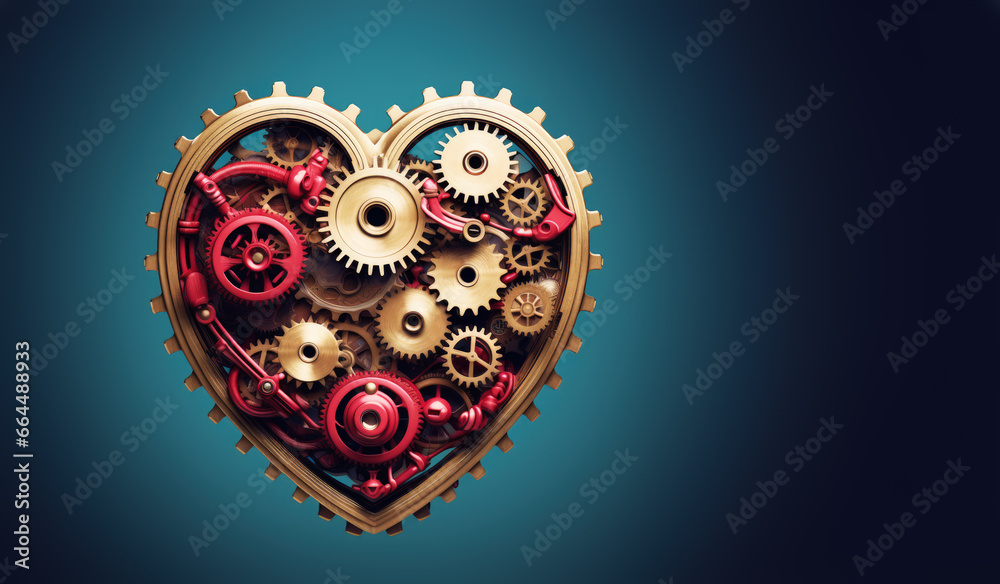 Steampunk mechanical heart made of cog wheels gear. Valentines Day banner with copy-space Steampunk mechanical heart made of cog wheels gear. Valentines Day banner with copy-space