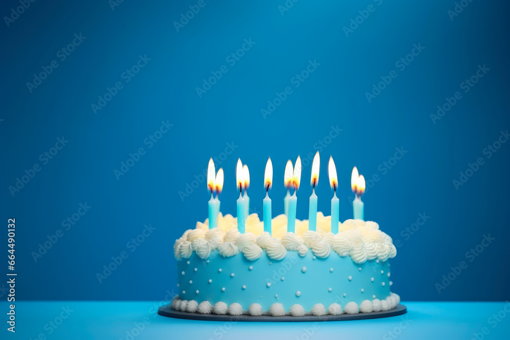 Birthday Bliss: Cake with a Dozen Candles in Blue - obrazy, fototapety, plakaty 