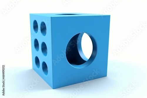 3D blue square peg and round hole on white. Generative AI photo