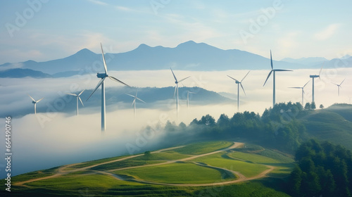 Renewable Energy Oasis: Sunset Serenity with Mountain Wind Farms
