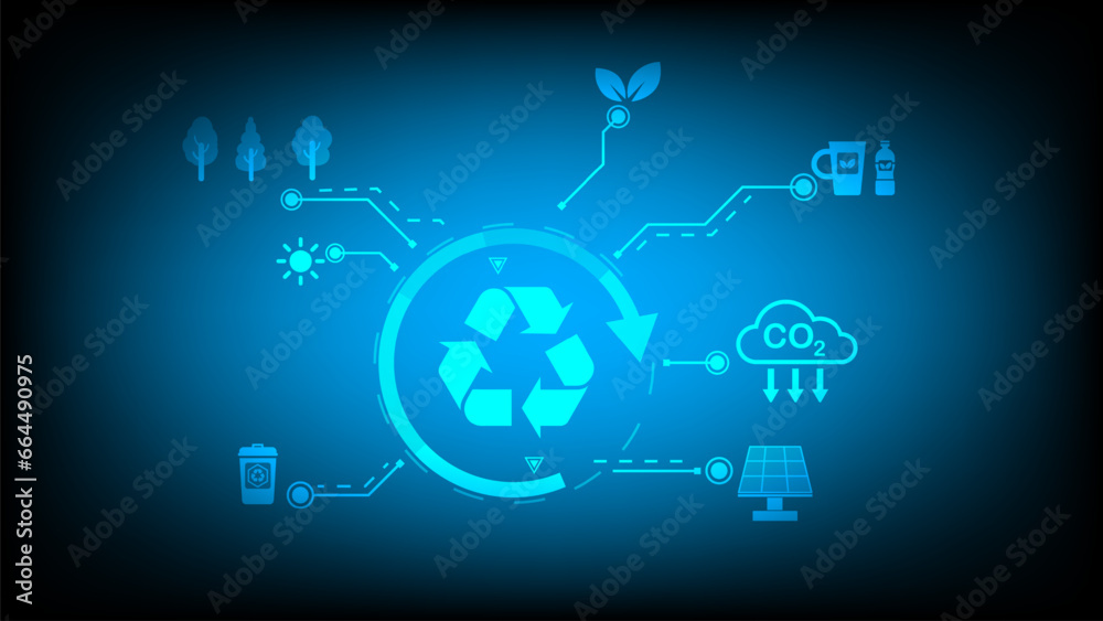 Fototapeta premium Modern hi-tech, science, futuristic technology concept. Abstract digital high tech city design for banner background. Eco global planet solution. 