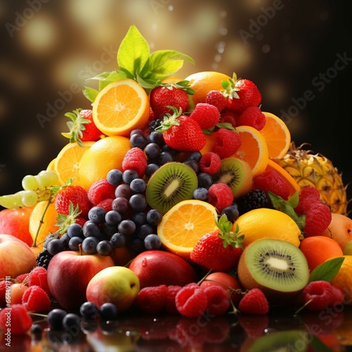 Mix of fresh berries and fruits. Healthy food background. Close up.