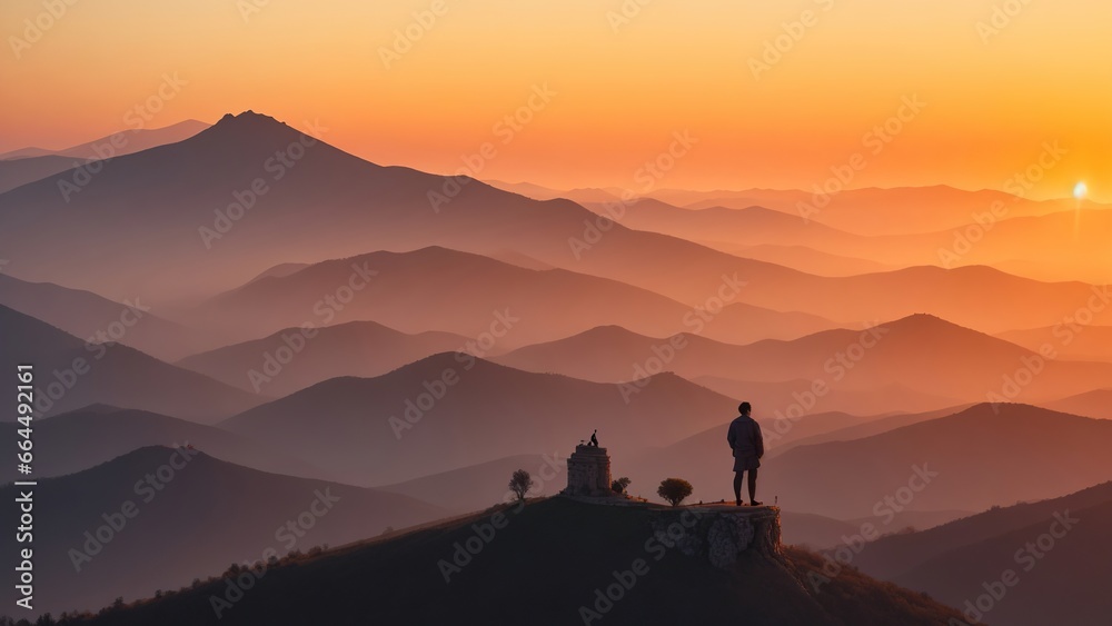 silhouette of a person in mountains