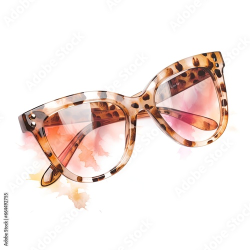 retro leopard print sunglasses on white background Watercolor illustration