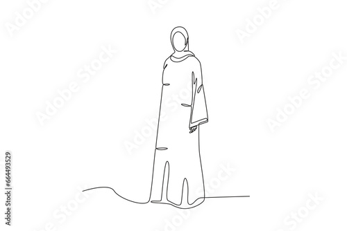 A woman wearing an abaya. Abaya one-line drawing