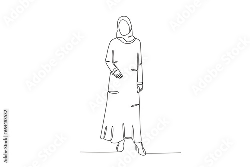 An Arab woman wearing an abaya. Abaya one-line drawing