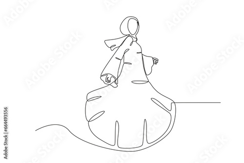 A woman wearing a beautiful abaya. Abaya one-line drawing