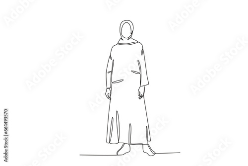 A woman dressed in Muslim dress. Abaya one-line drawing