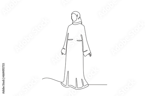 A woman wearing Arabic clothes. Abaya one-line drawing
