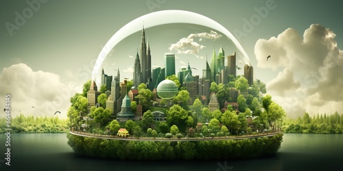 A green globe with a city on top of it.