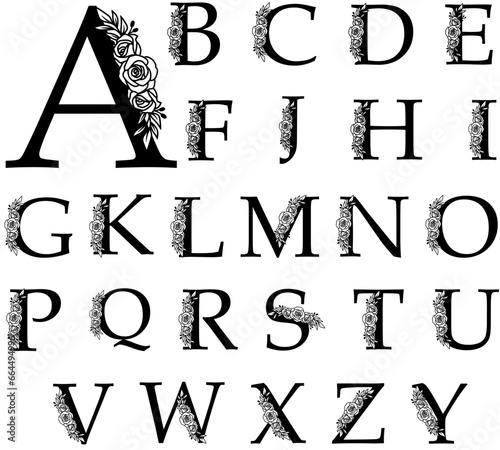 Split Regal Monogram Alphabet Letters ,Bundle,Flourish Alphabet, Split Letter ,Font Designs for Silhouette,A to Z Letters, Florish Wedding, Flower Letter Font ,Family Name Frame A-Z	