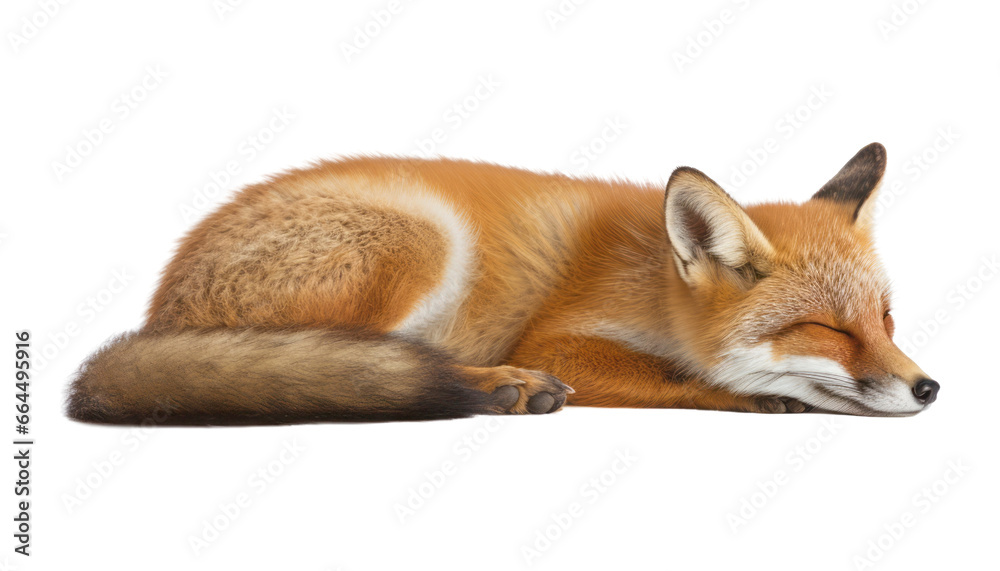 Fototapeta premium fox vulpes sleep isolated on transparent background cutout