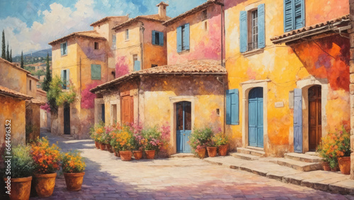 The streets of Italy or Spain are decorated with beautiful colorful flowers  in watercolours