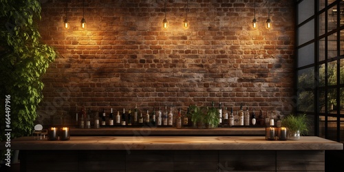 Mockup of vertical empty poster in Loft bar interior