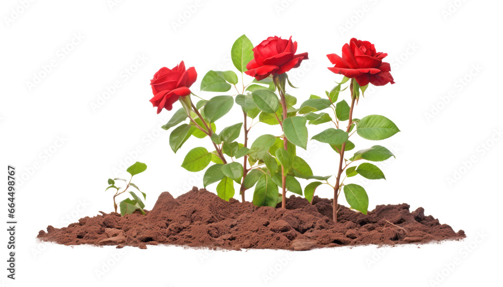 red rose in soil isolated on transparent background cutout red rose in soil isolated on transparent background cutout
