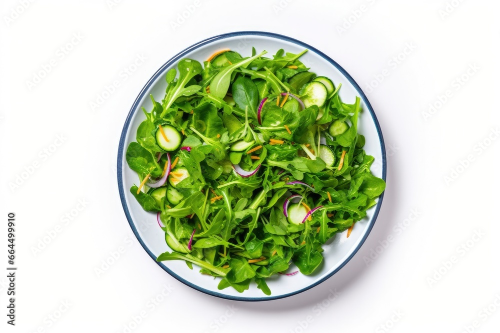 Healthy fresh green salad plate shot from above on white background. Healthy fresh green salad plate shot from above on white background.