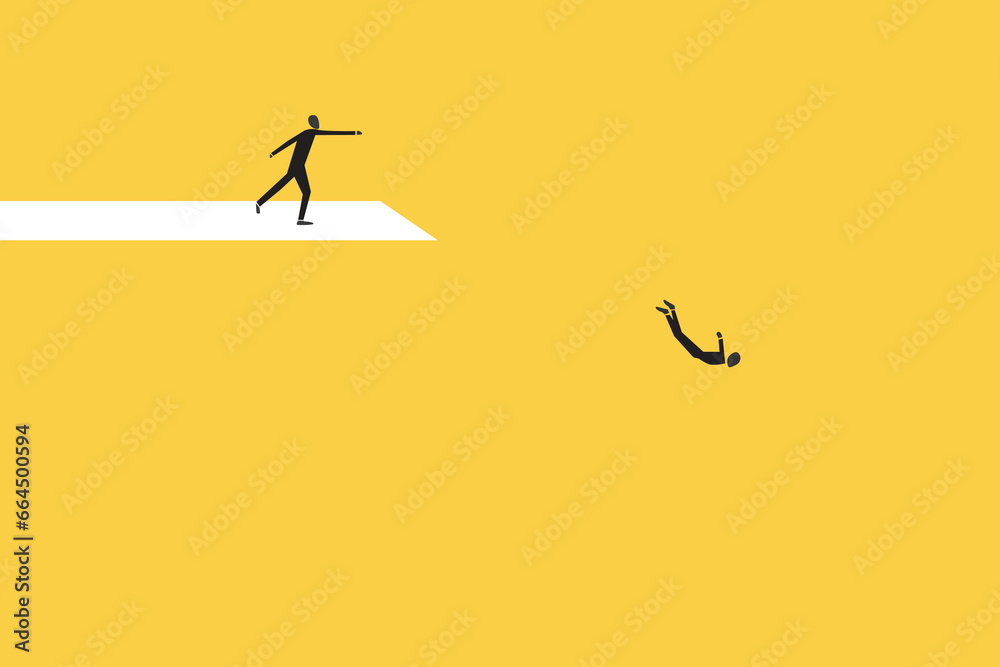 Businessman jump from springboard. Symbol of new job, success, ambition and motivation