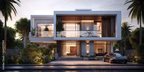 a modern two story house, in the style of light silver and white, khmer art, thick texture, light gray, long distance and deep distance, konica auto s3, solarizing master
