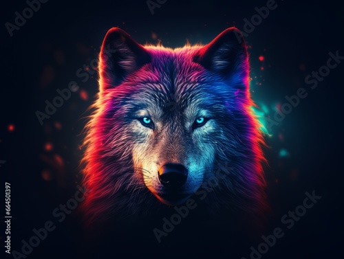 Colorful Wolf created with Generative AI Technology, ai, generative