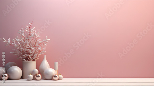 fondo minimalista invernal colores pastel, azul y rosa ideal para invitaciones o postales navideñas photo