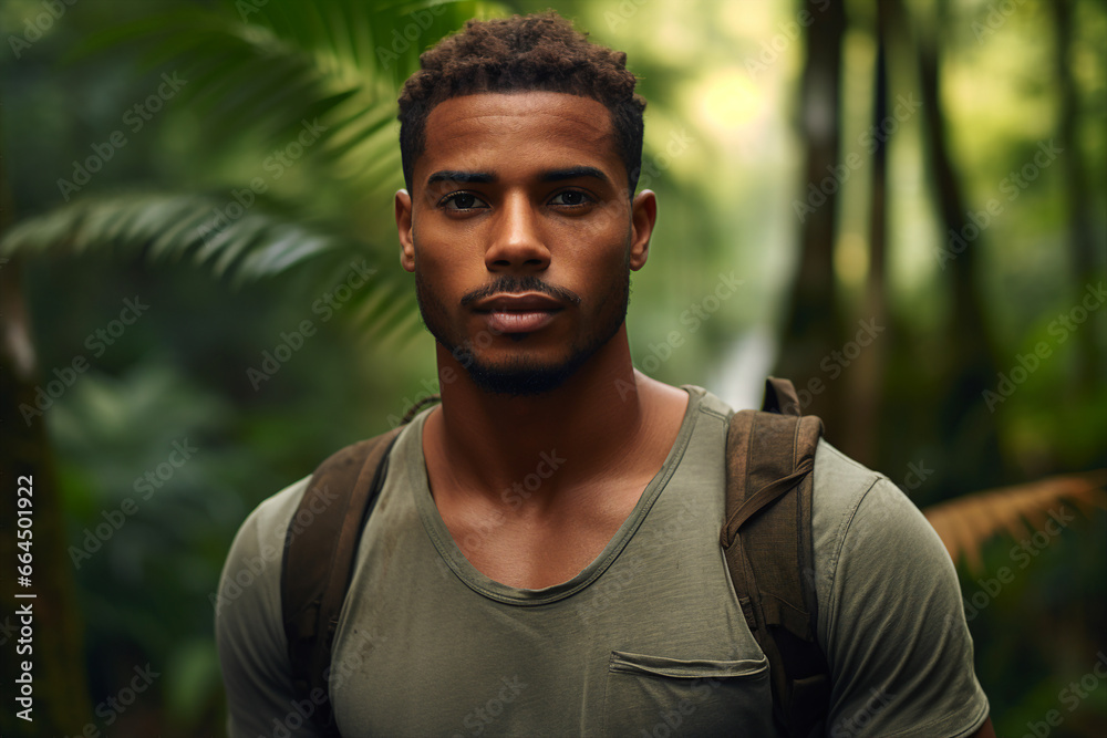 Photography of happy handsome man travel in tropical island generative AI concept Photography of happy handsome man travel in tropical island generative AI concept
