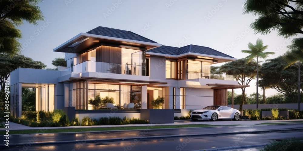 two story house exterior designs the house, in the style of light silver and white, 32k uhd, khmer art, dramatic shading, light emerald and gray, polished craftsmanship