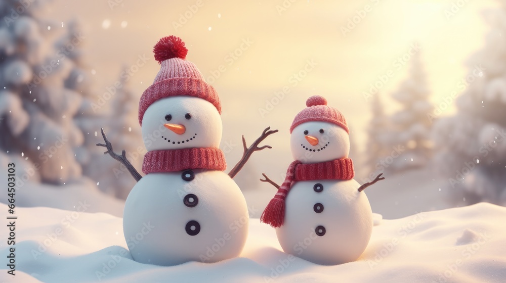 Illustration of Merry christmas and happy new year greeting card with happy snowman standing in christmas landscape. Illustration of Merry christmas and happy new year greeting card with happy snowman standing in christmas landscape.