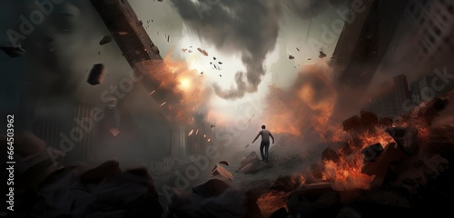 World Collapse. Doomsday Scene in a Digital Painting. photo