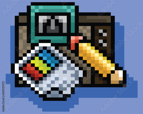old designer interface in Pixelart, 80s image editor and creation.