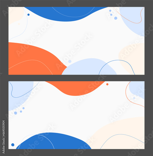 Set of banners with abstract shapes and lines in blue and orange colors. Minimal concept vector illustration.