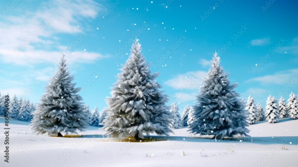 isolated christmas trees illuminated in idyllic white snowy landscape, greeting card banner concept with copy space for december holiday season, christmas background isolated christmas trees illuminated in idyllic white snowy landscape, greeting card banner concept with copy space for december holiday season, christmas background