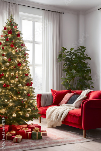 Corner of a cozy Christmas living room.