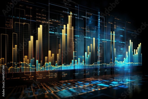 Digitally Generated Currency and Exchange Stock Chart for Finance and Economy Based Computer Software and Coding Display.