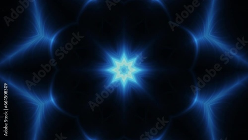 Wallpaper Mural Fractal Neon Kaleidoscop made of glowing neon lines on a dark background. Seamless loop animation. Torontodigital.ca
