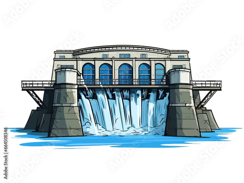 Doodle Hydroelectric power, cartoon sticker, sketch, vector, Illustration, minimalistic