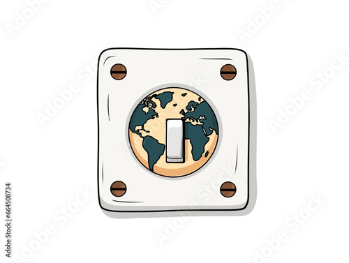 Doodle Earth with switch in off position, cartoon sticker, sketch, vector, Illustration, minimalistic